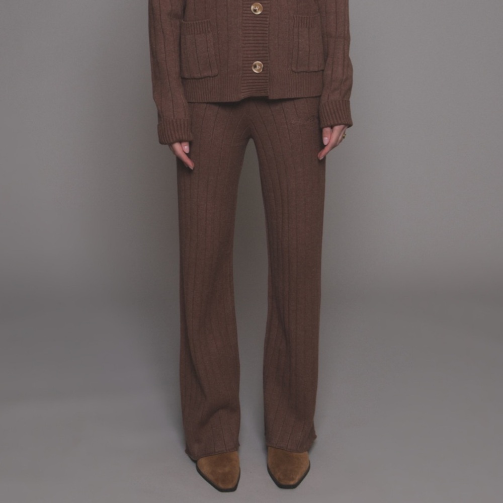 Ellandemm Ribbed Flared Lounger Pant in Cocoa Size Medium